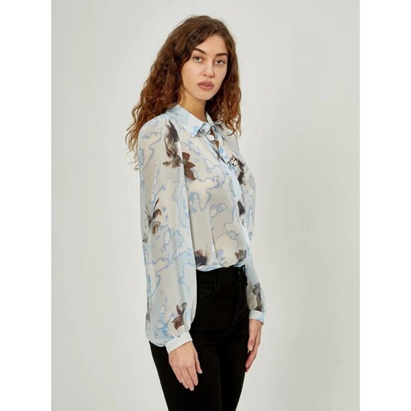 EQUIPMENT Linneta Floral Print Silk Chiffon Shirt In Blau - Picture 3 of 16